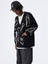 Liber Fall/Winter Men's Dinosaur Pattern Cardigan