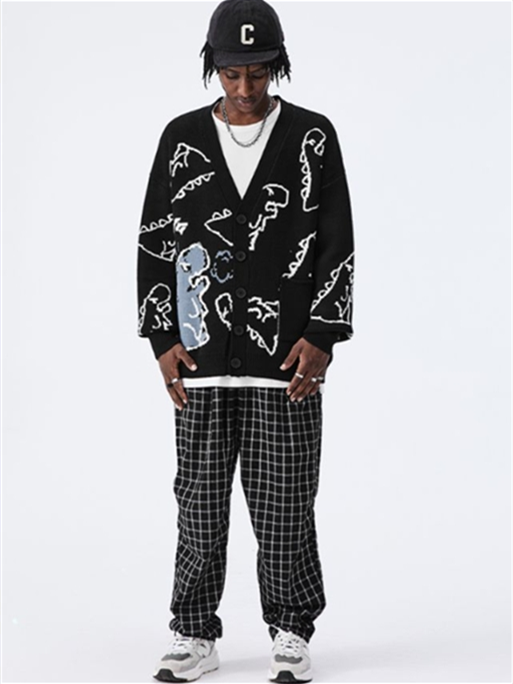 Liber Fall/Winter Men's Dinosaur Pattern Cardigan