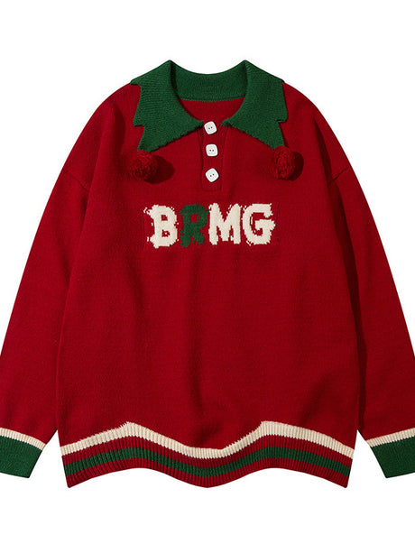 Liber Autumn Winter Unisex Polo Collar Christmas Sweater