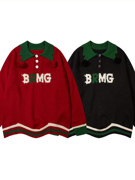 Liber Autumn Winter Unisex Polo Collar Christmas Sweater