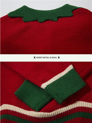Liber Autumn Winter Unisex Polo Collar Christmas Sweater