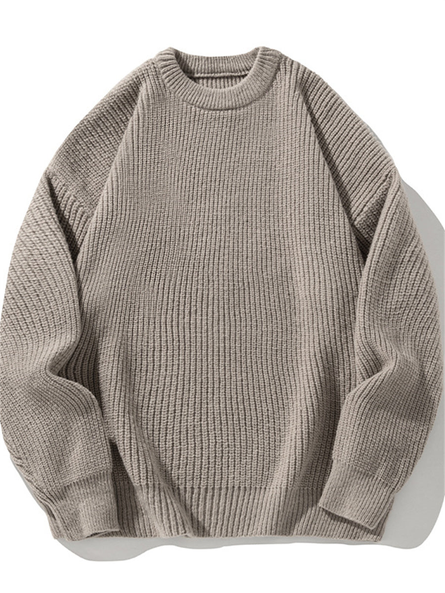 Liber AW Men's 7 Solid Colors Round Neck Long Sleeve Sweaters