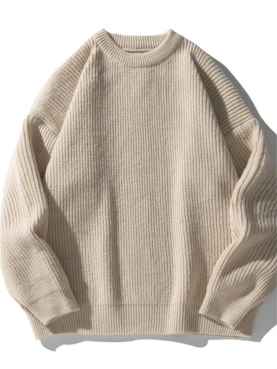 Liber AW Men's 7 Solid Colors Round Neck Long Sleeve Sweaters