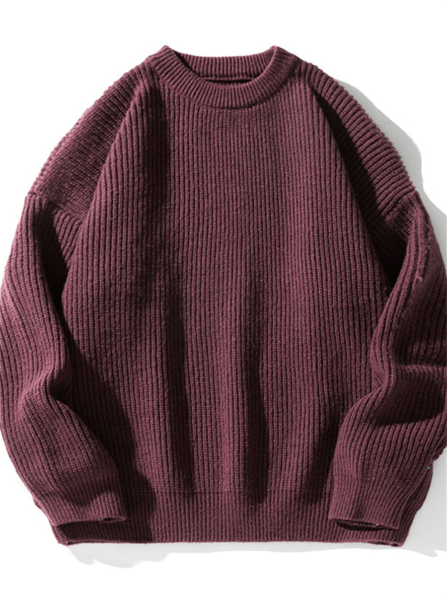 Liber AW Men's 7 Solid Colors Round Neck Long Sleeve Sweaters