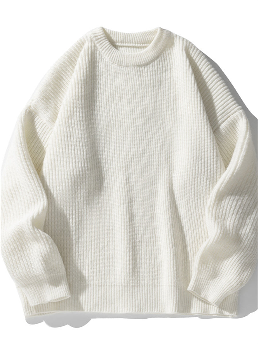 Liber AW Men's 7 Solid Colors Round Neck Long Sleeve Sweaters