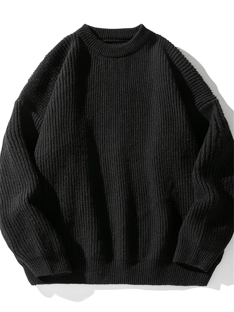 Liber AW Men's 7 Solid Colors Round Neck Long Sleeve Sweaters