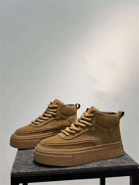 Liber Spring ACC solid color frosted high-top thick-soled sneakers