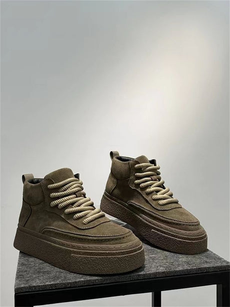 Liber Spring ACC solid color frosted high-top thick-soled sneakers
