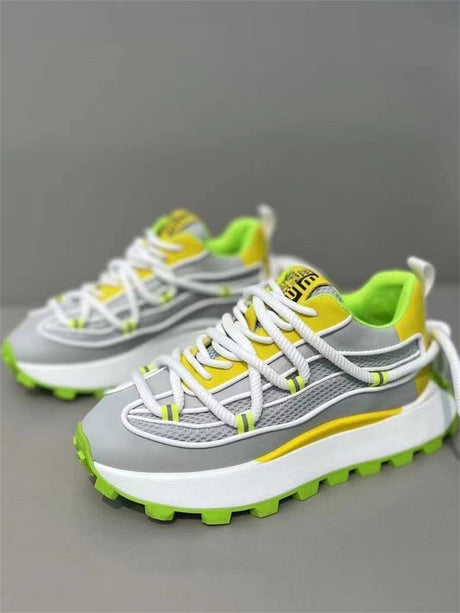 Liber Spring ACC contrast color thick-soled mesh height-enhancing sneakers
