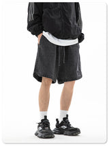 Liber Spring Men's Embroidered Hem Slit Denim Shorts