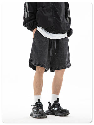 Liber Spring Men's Embroidered Hem Slit Denim Shorts