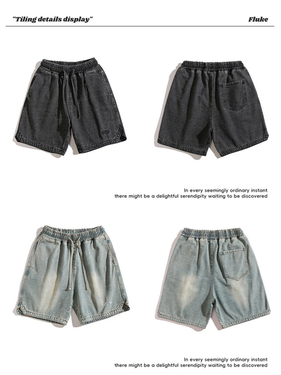 Liber Spring Men's Embroidered Hem Slit Denim Shorts