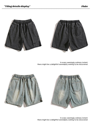 Liber Spring Men's Embroidered Hem Slit Denim Shorts