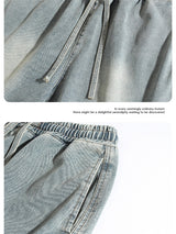 Liber Spring Men's Embroidered Hem Slit Denim Shorts