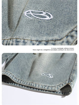 Liber Spring Men's Embroidered Hem Slit Denim Shorts