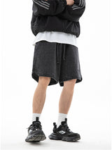 Liber Spring Men's Embroidered Hem Slit Denim Shorts