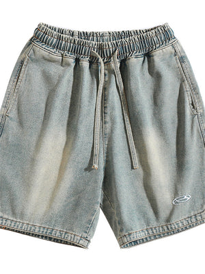 Liber Spring Men's Embroidered Hem Slit Denim Shorts