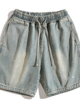 Liber Spring Men's Embroidered Hem Slit Denim Shorts