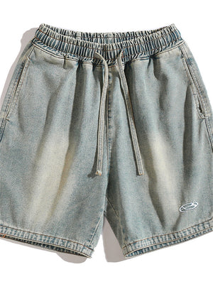 Liber Spring Men's Embroidered Hem Slit Denim Shorts