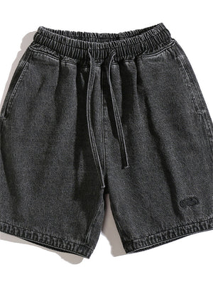 Liber Spring Men's Embroidered Hem Slit Denim Shorts