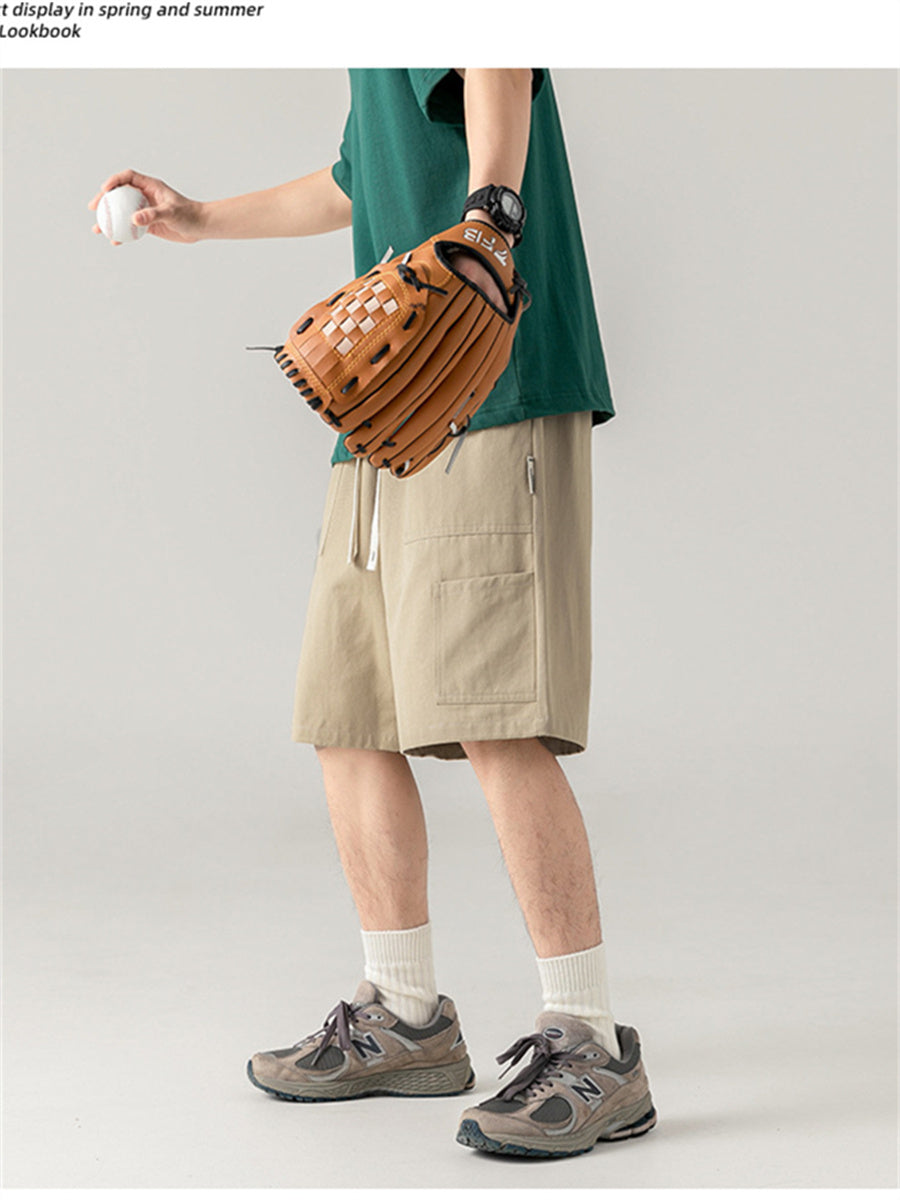 Liber Spring Men's Solid Color Splicing Large Pocket Shorts