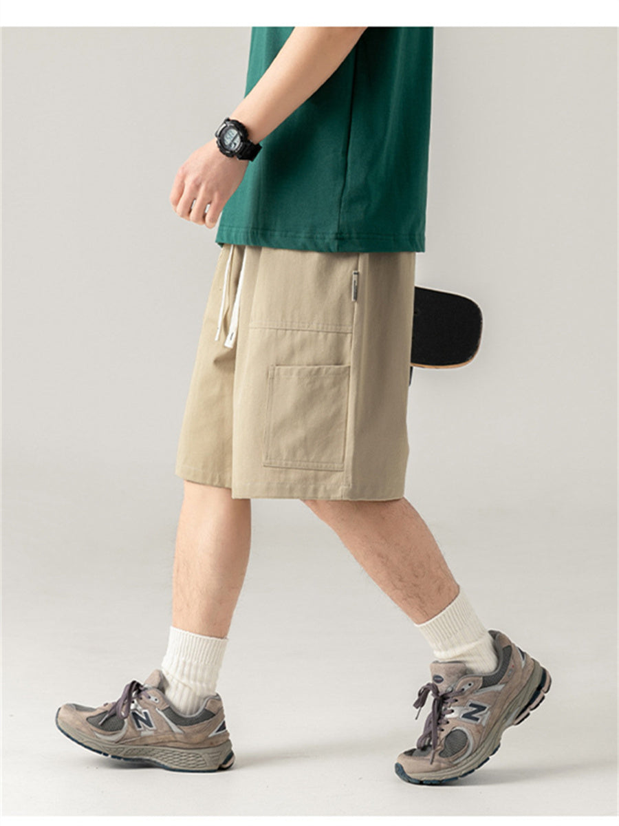 Liber Spring Men's Solid Color Splicing Large Pocket Shorts