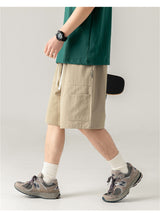 Liber Spring Men's Solid Color Splicing Large Pocket Shorts
