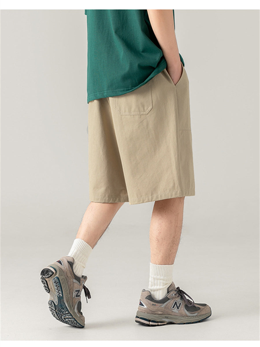 Liber Spring Men's Solid Color Splicing Large Pocket Shorts