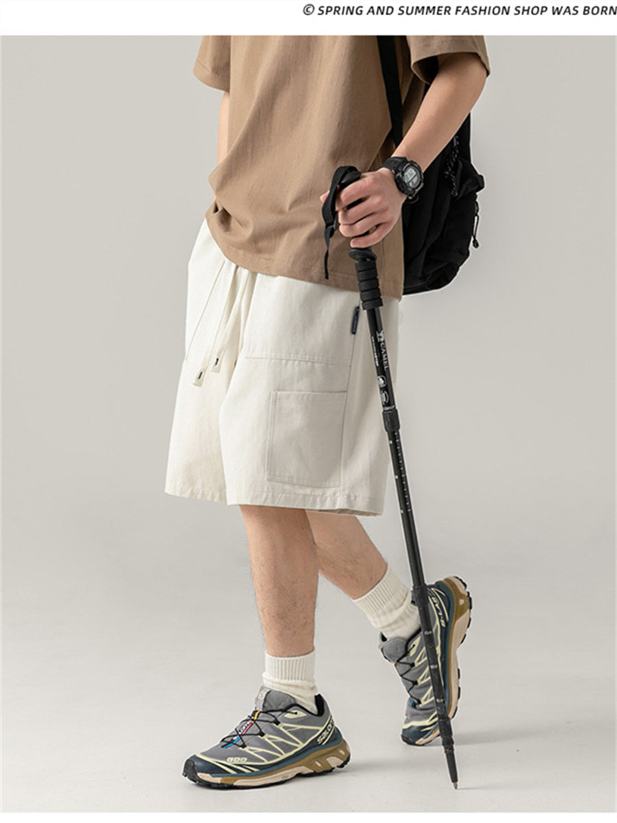 Liber Spring Men's Solid Color Splicing Large Pocket Shorts