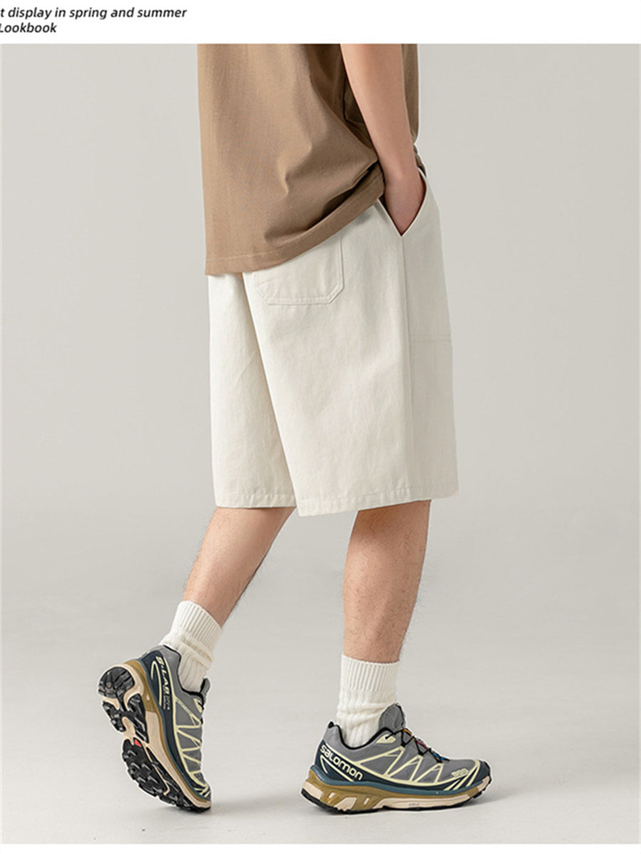 Liber Spring Men's Solid Color Splicing Large Pocket Shorts