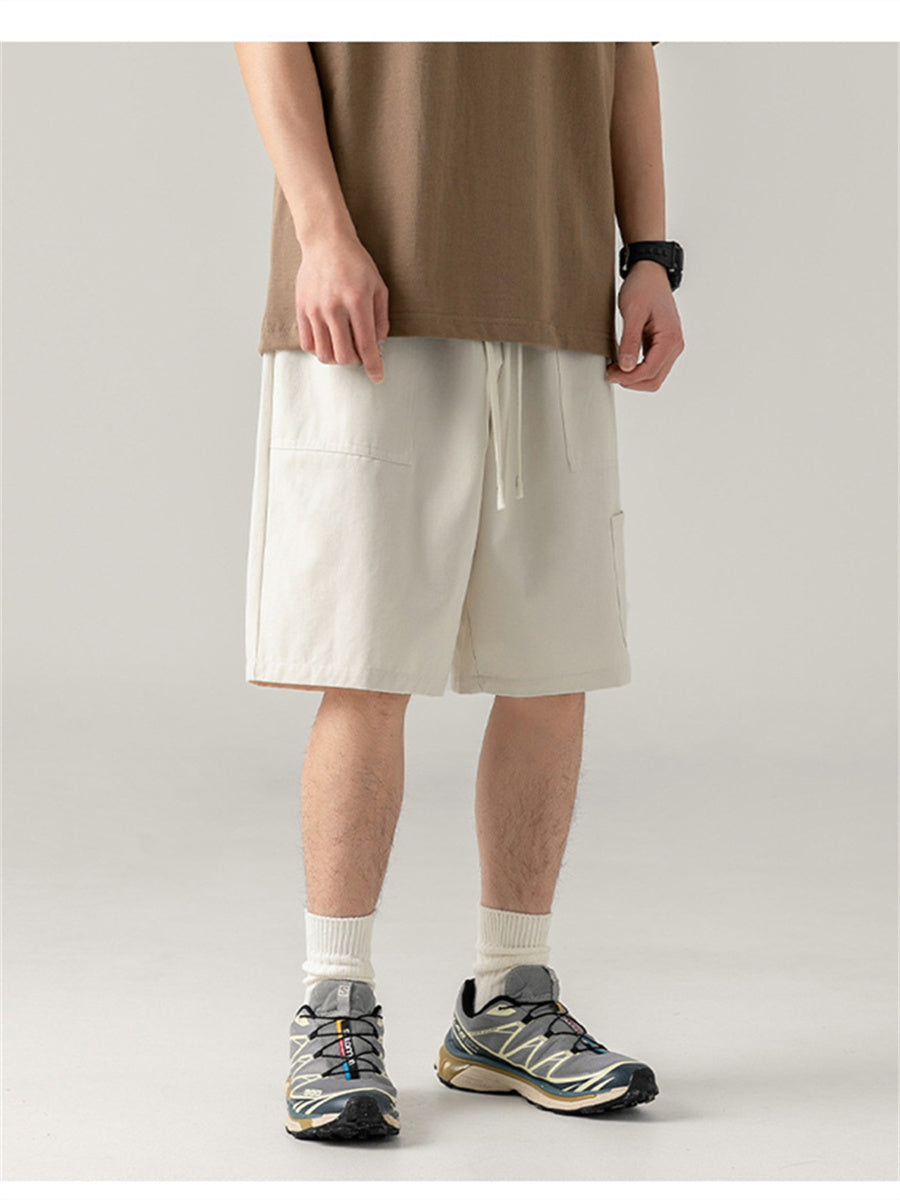 Liber Spring Men's Solid Color Splicing Large Pocket Shorts
