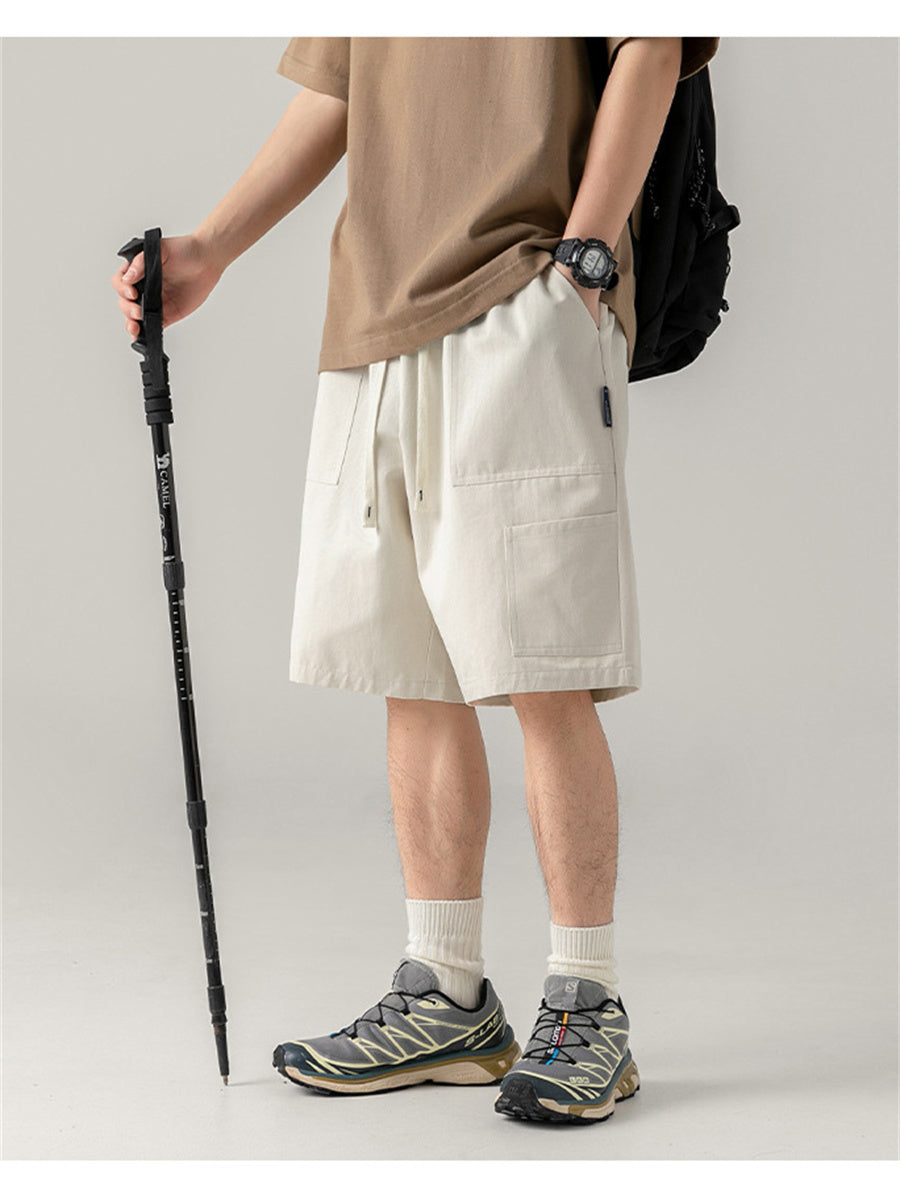 Liber Spring Men's Solid Color Splicing Large Pocket Shorts