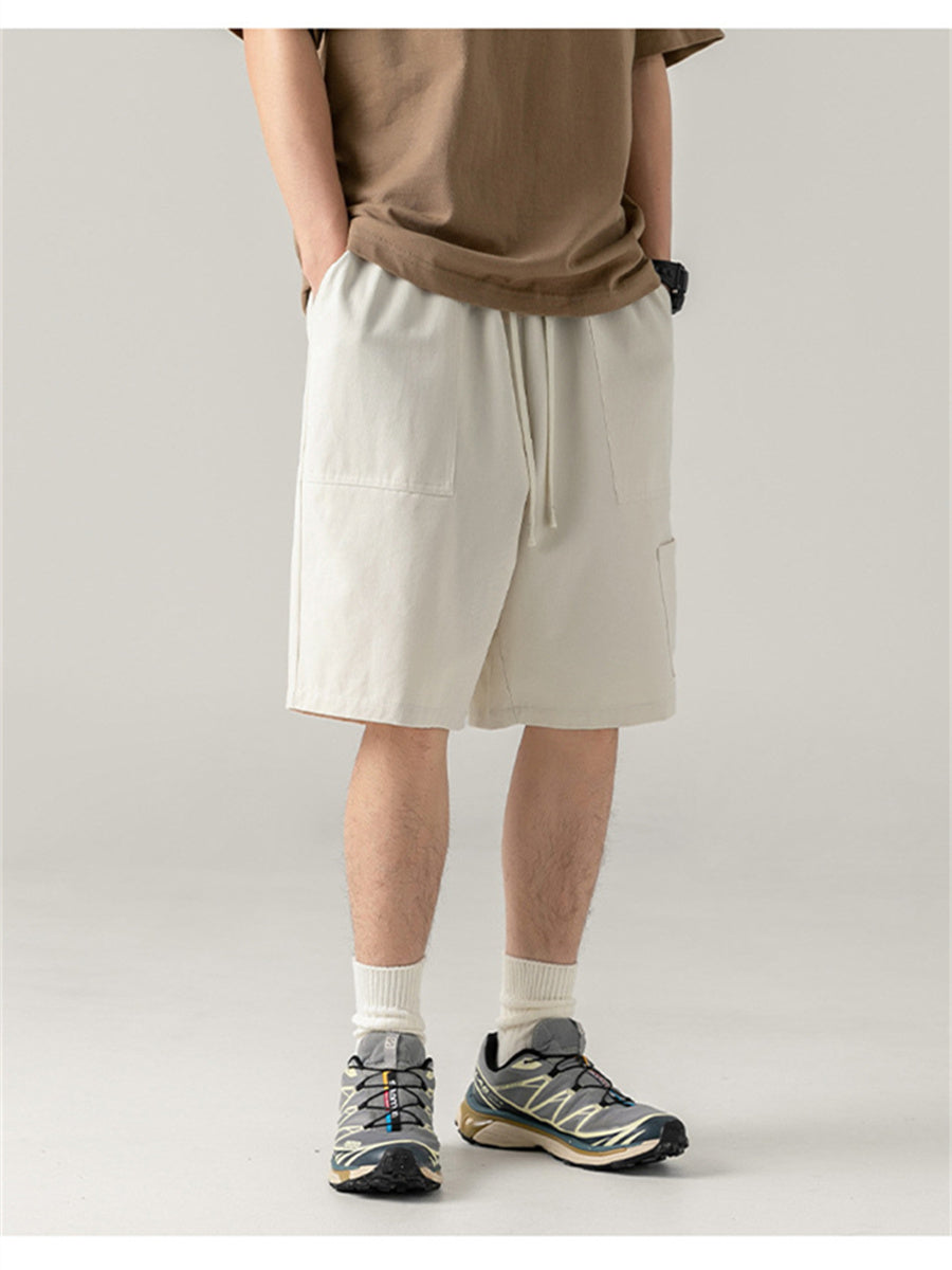 Liber Spring Men's Solid Color Splicing Large Pocket Shorts