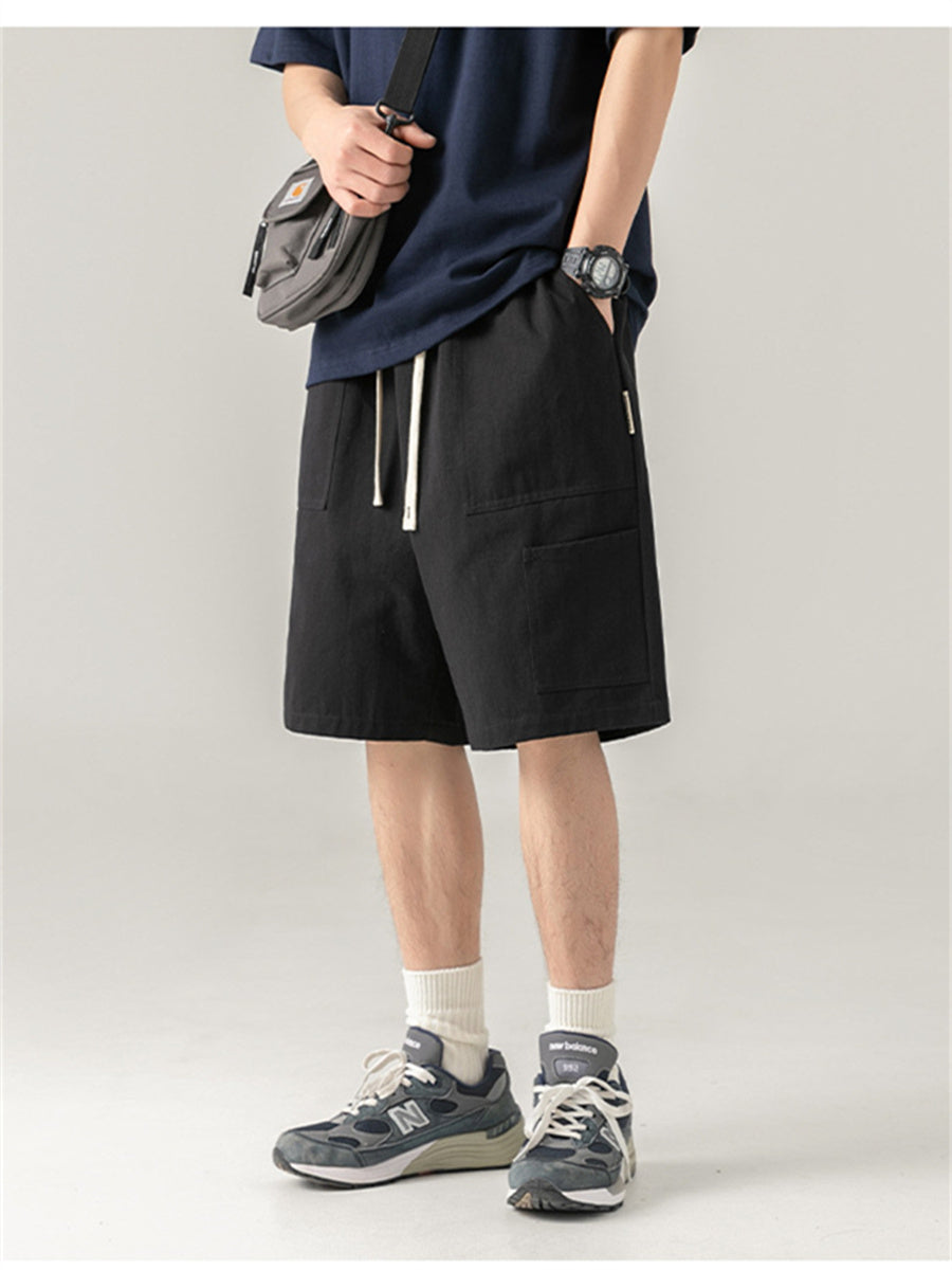 Liber Spring Men's Solid Color Splicing Large Pocket Shorts