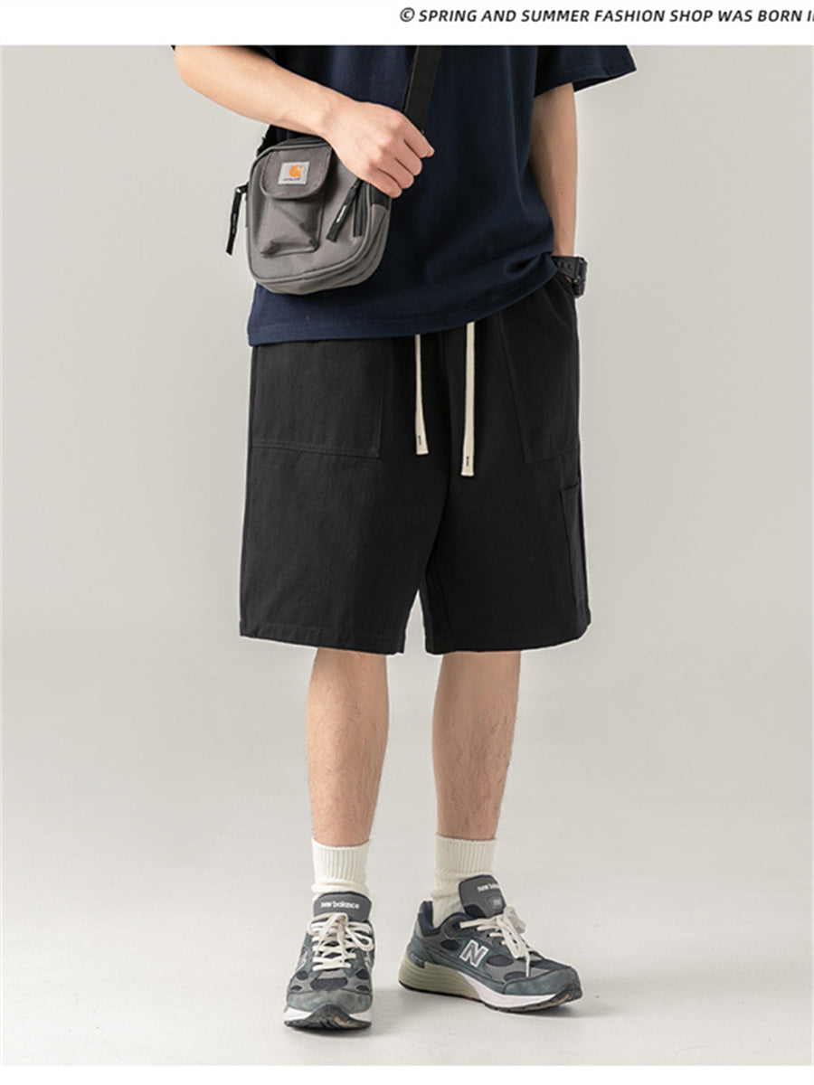 Liber Spring Men's Solid Color Splicing Large Pocket Shorts