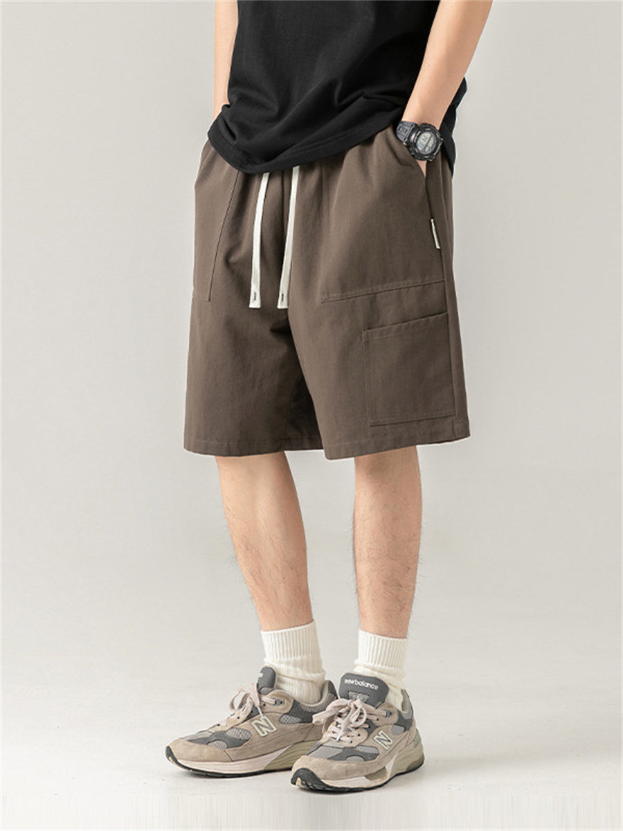 Liber Spring Men's Solid Color Splicing Large Pocket Shorts