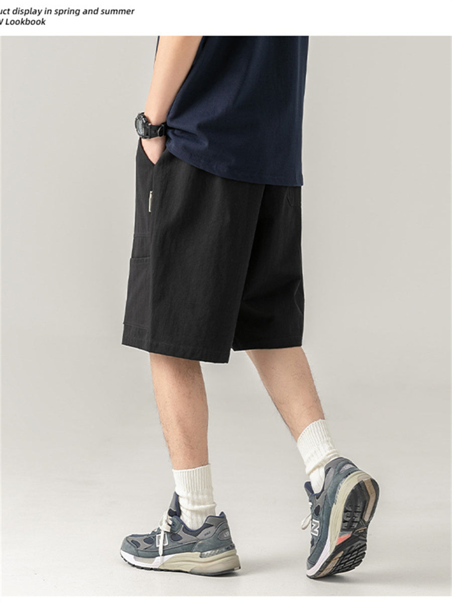 Liber Spring Men's Solid Color Splicing Large Pocket Shorts