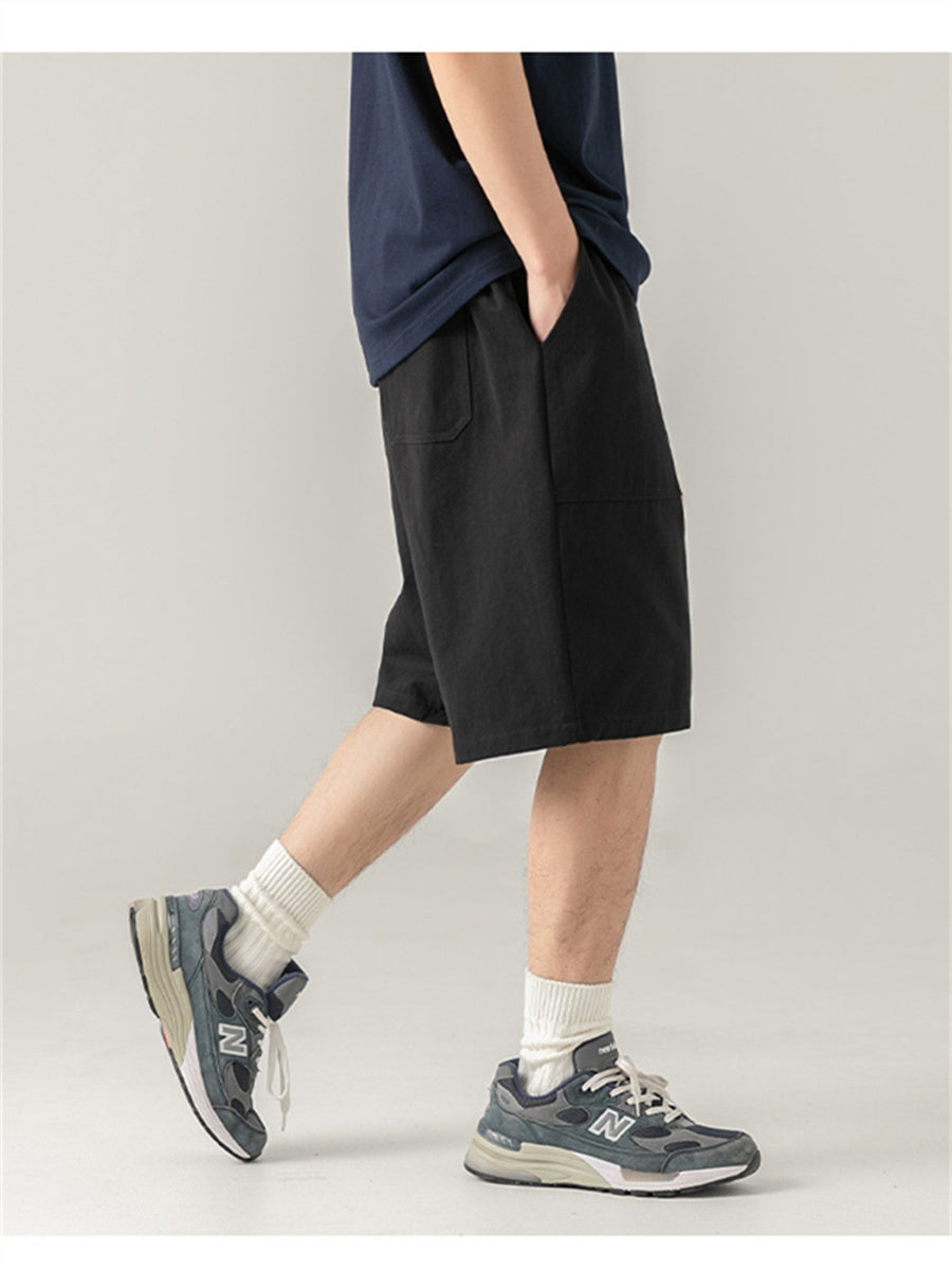 Liber Spring Men's Solid Color Splicing Large Pocket Shorts
