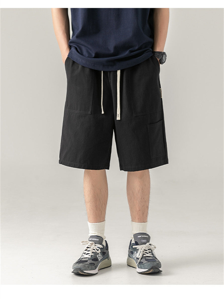 Liber Spring Men's Solid Color Splicing Large Pocket Shorts