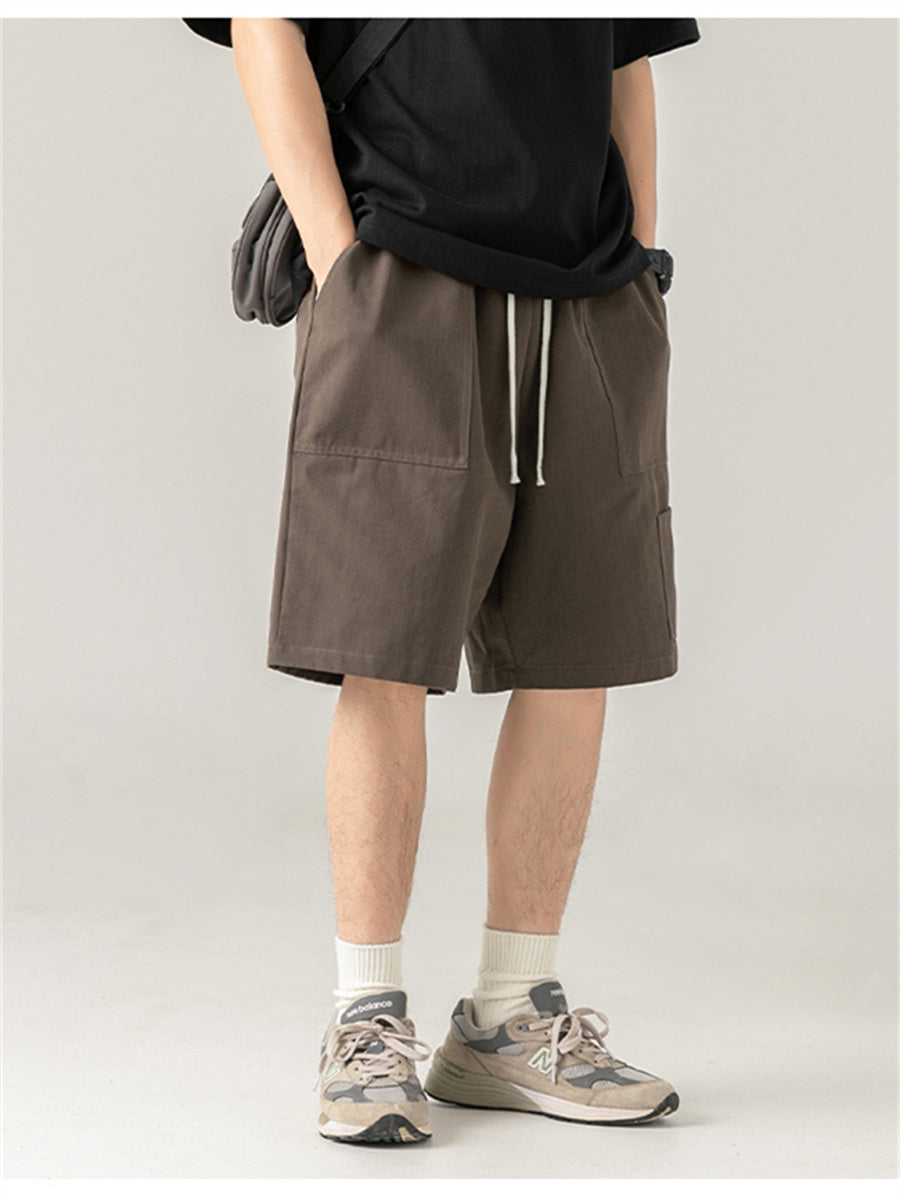 Liber Spring Men's Solid Color Splicing Large Pocket Shorts