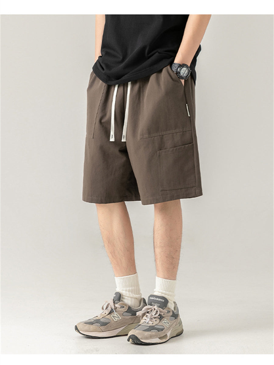Liber Spring Men's Solid Color Splicing Large Pocket Shorts