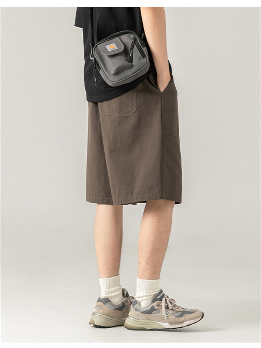 Liber Spring Men's Solid Color Splicing Large Pocket Shorts