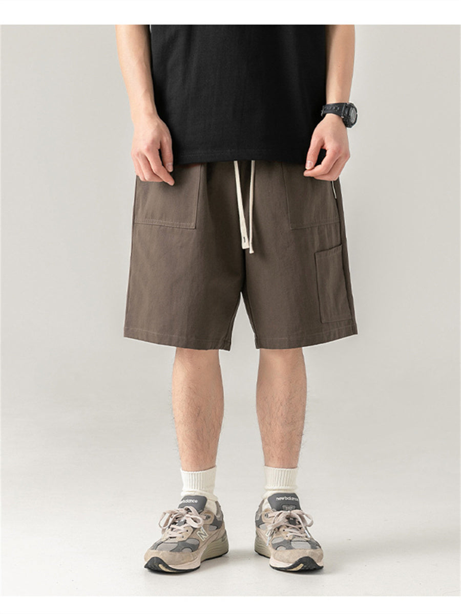 Liber Spring Men's Solid Color Splicing Large Pocket Shorts