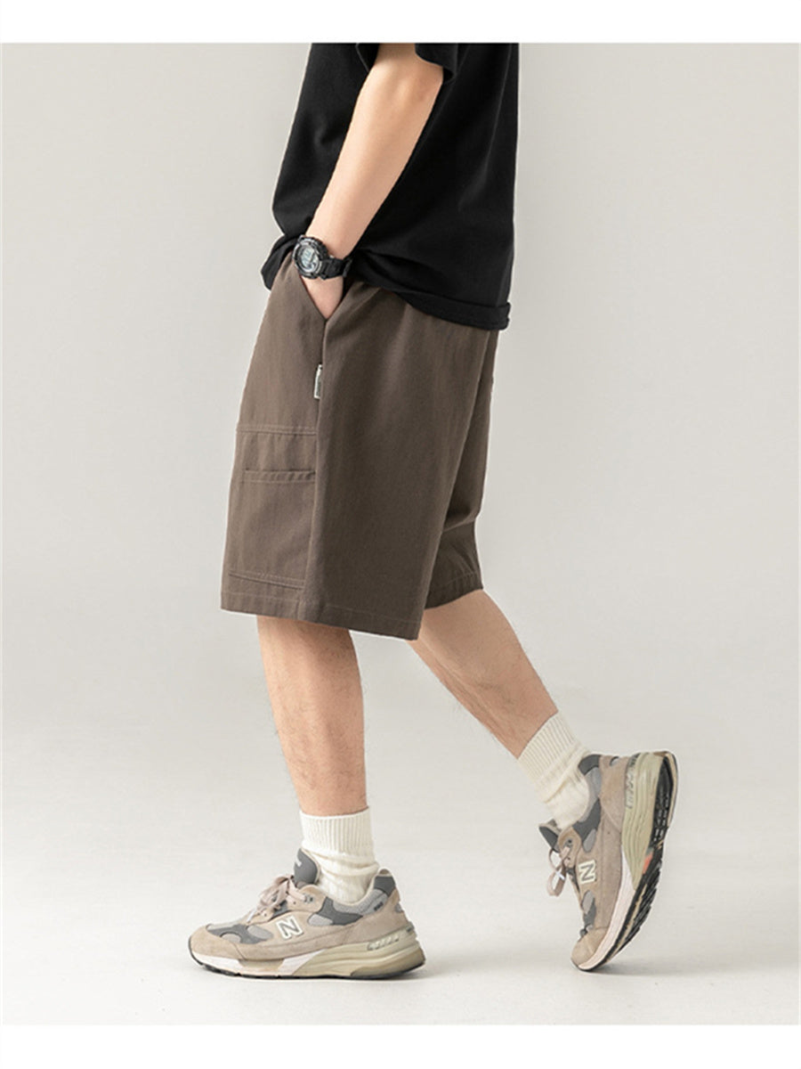 Liber Spring Men's Solid Color Splicing Large Pocket Shorts