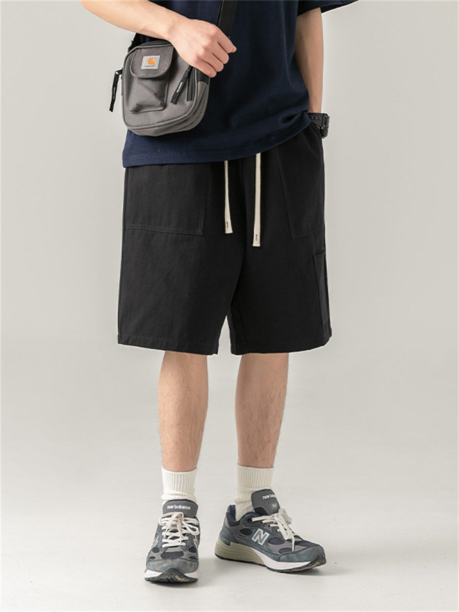 Liber Spring Men's Solid Color Splicing Large Pocket Shorts