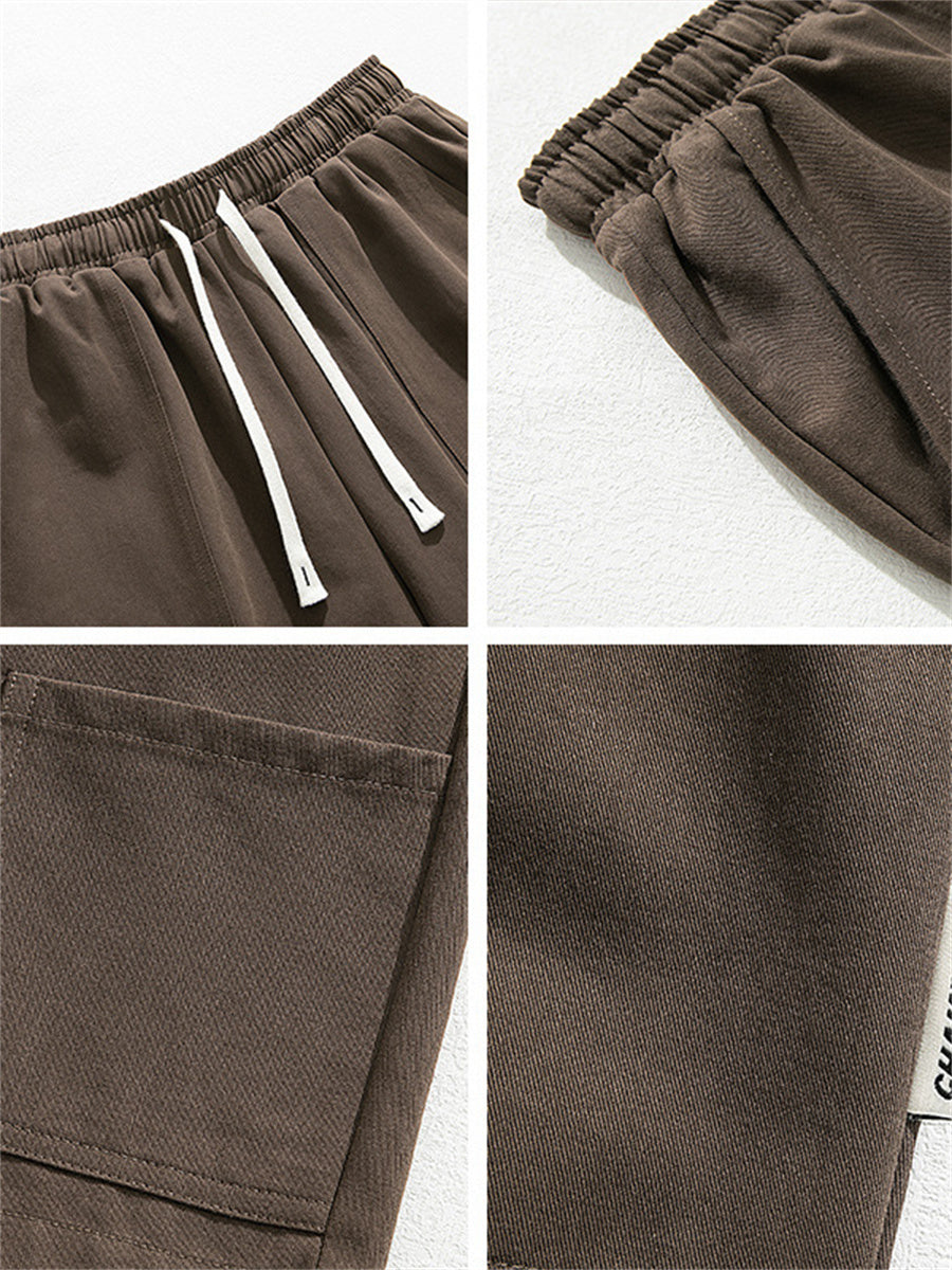 Liber Spring Men's Solid Color Splicing Large Pocket Shorts