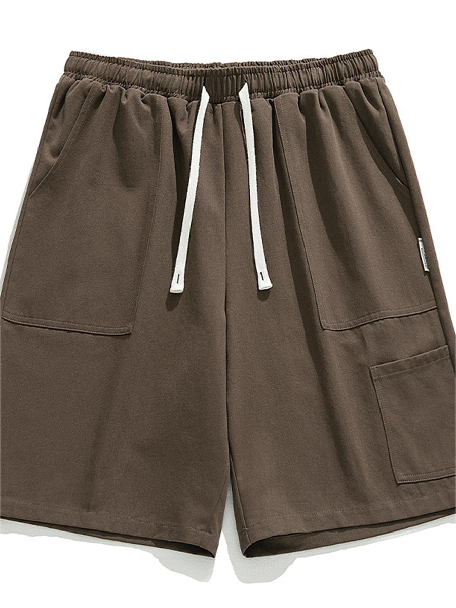 Liber Spring Men's Solid Color Splicing Large Pocket Shorts