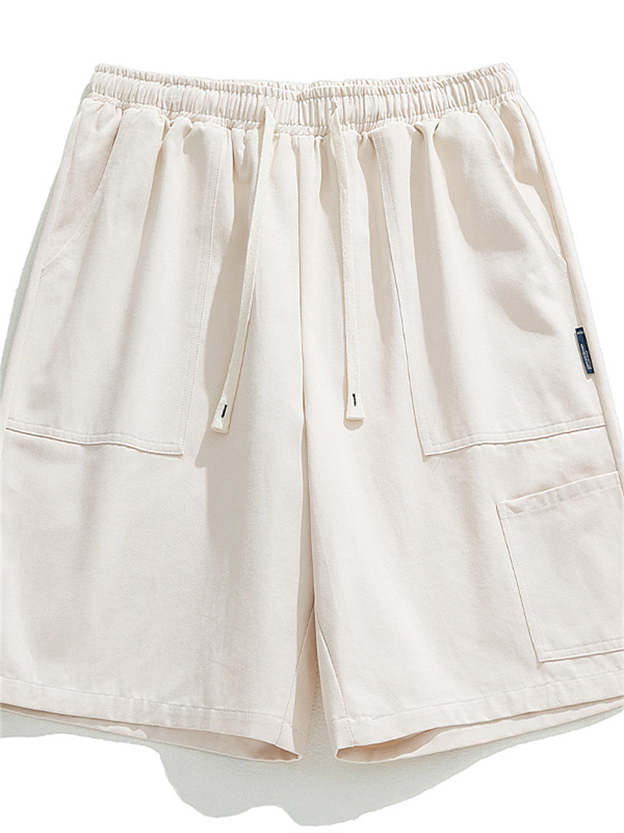 Liber Spring Men's Solid Color Splicing Large Pocket Shorts