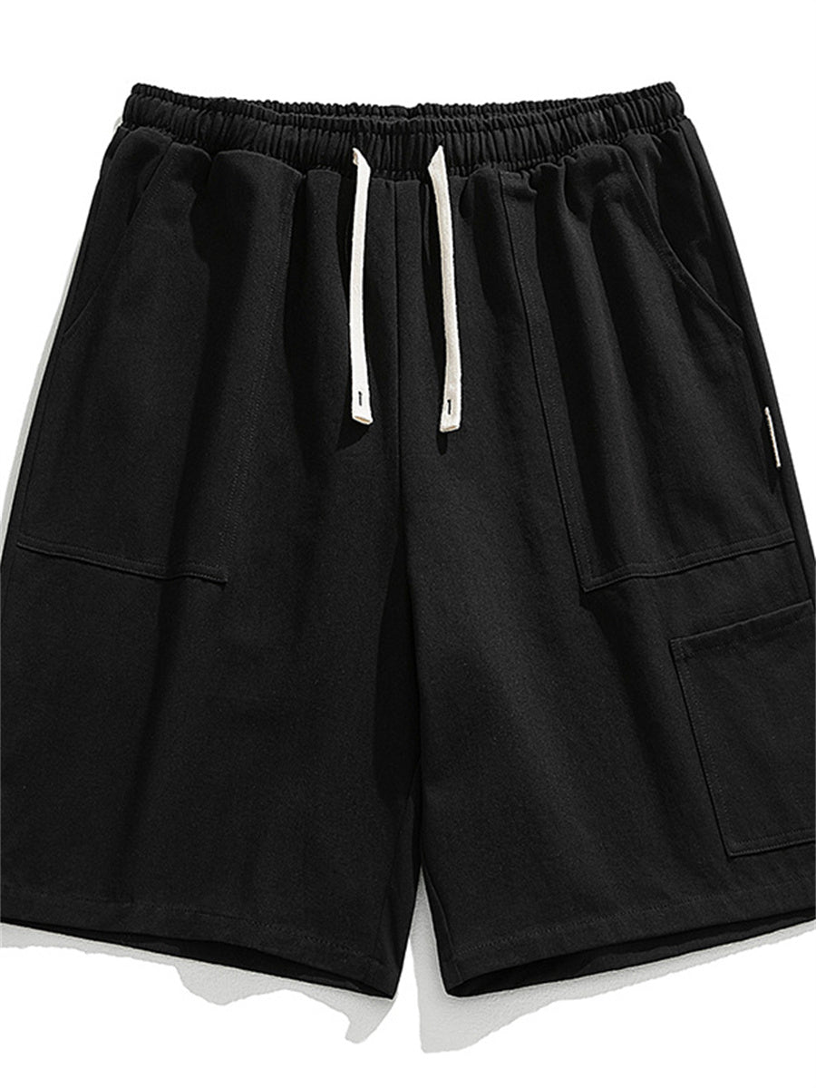Liber Spring Men's Solid Color Splicing Large Pocket Shorts