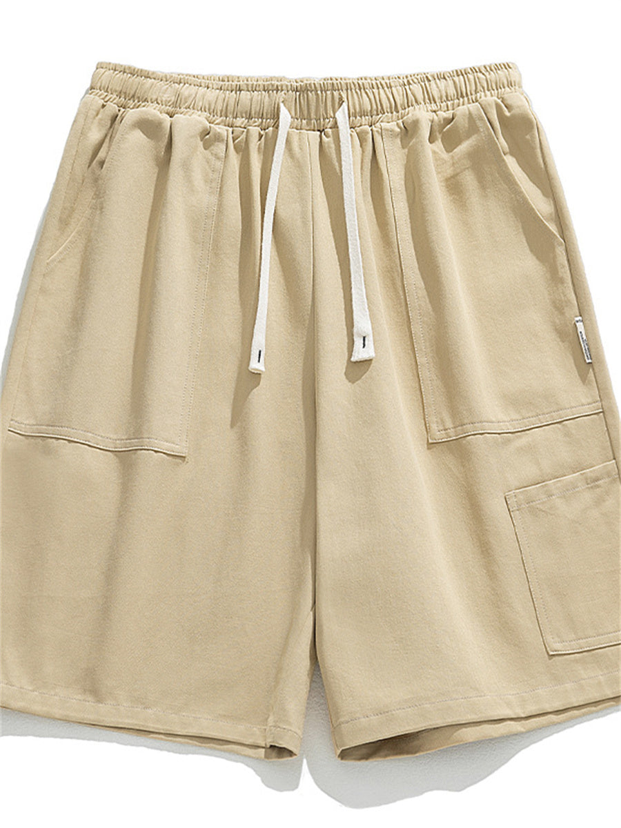Liber Spring Men's Solid Color Splicing Large Pocket Shorts